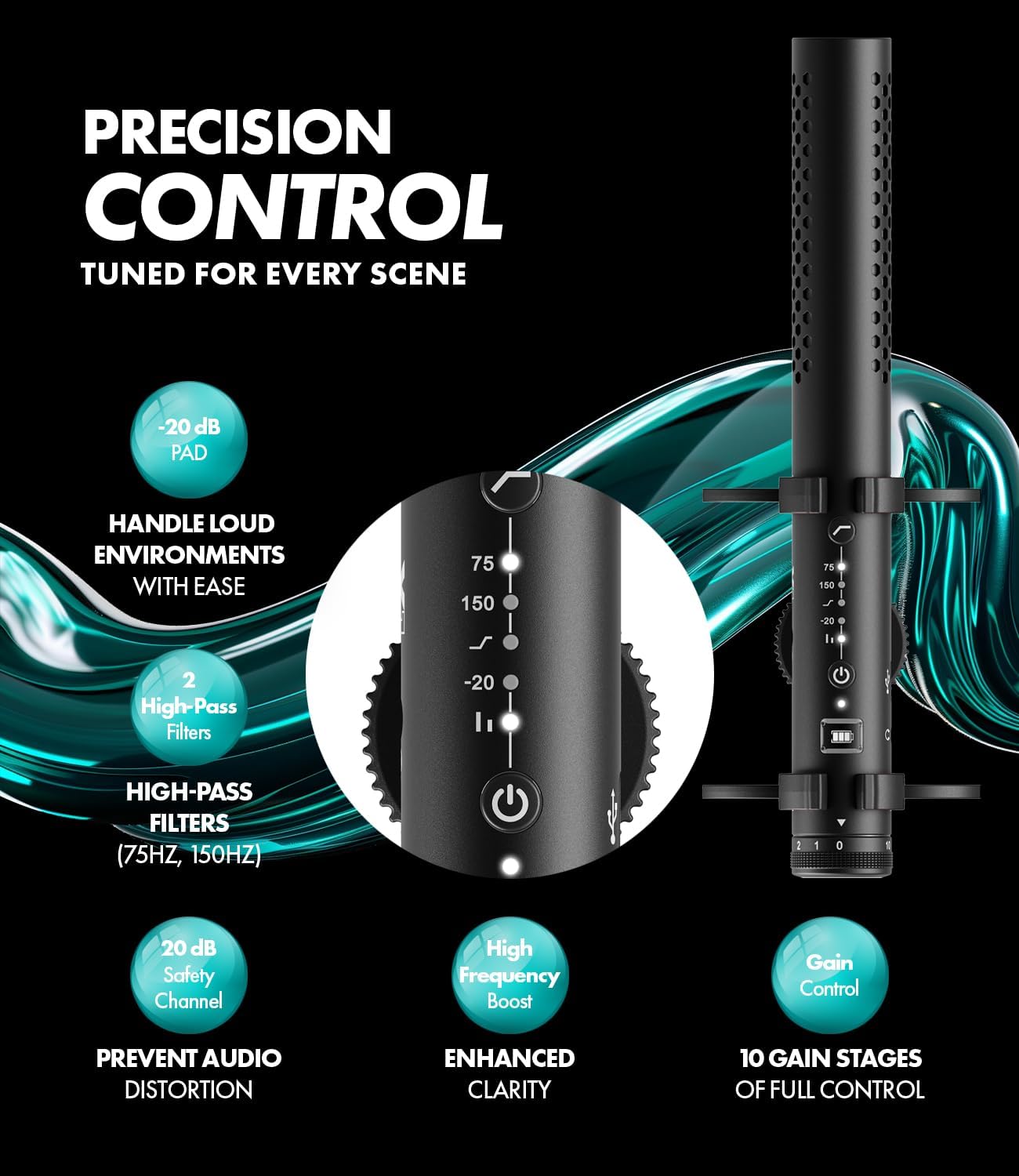 Movo X1 Supercardioid Shotgun Microphone - 3.5mm/XLR/USB-C Camera Mic for DSLR, Smartphones, and Computers - Professional Boom Microphone with Advanced Audio Controls, Tripod, and Accessories - Image 4