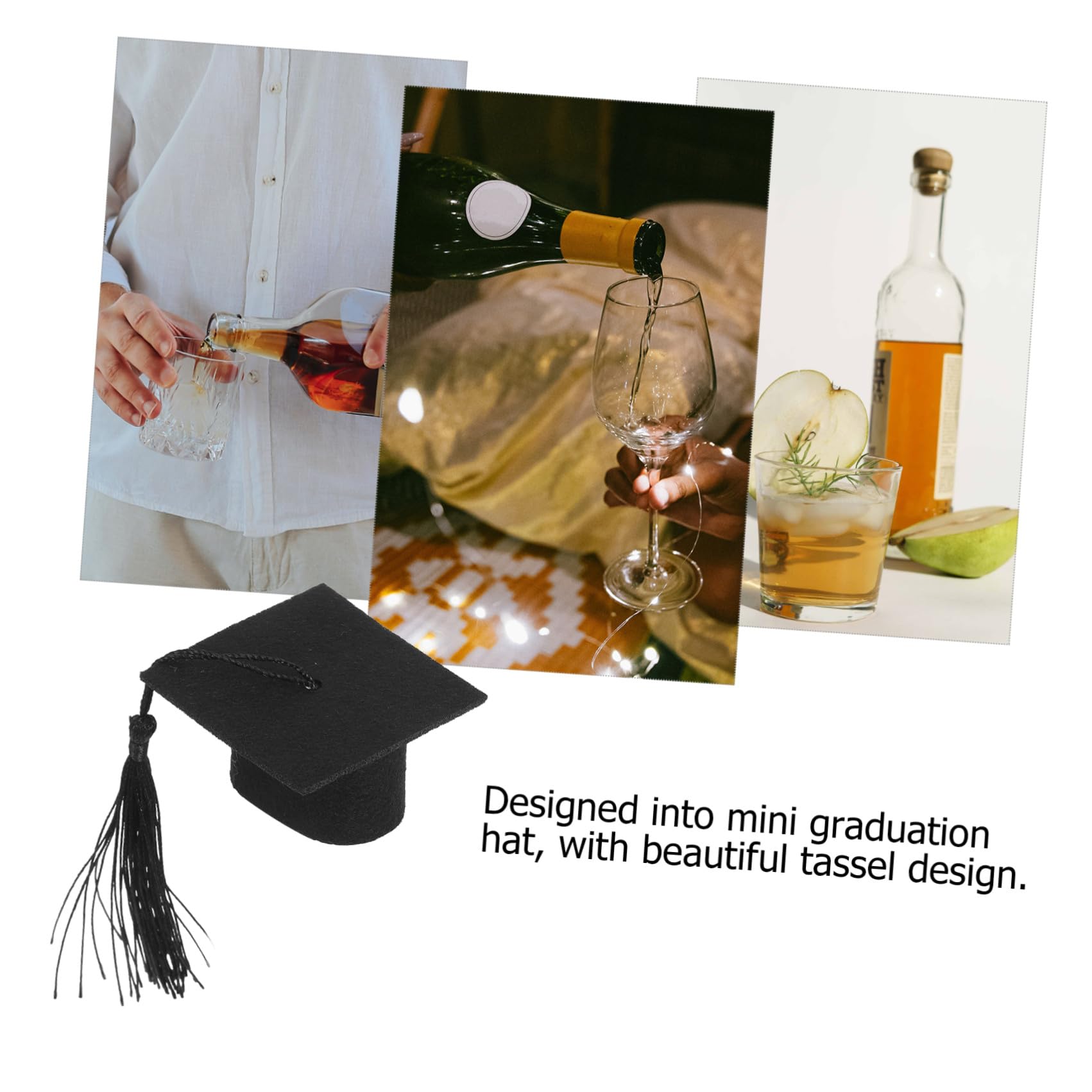 20 Pezzi Mini Cappello Laurea Nero Non Tessuto, Decorazione per Bottiglia e Festa di Laurea, Accessorio Decorativo per Foto e Raduni Quotidiani