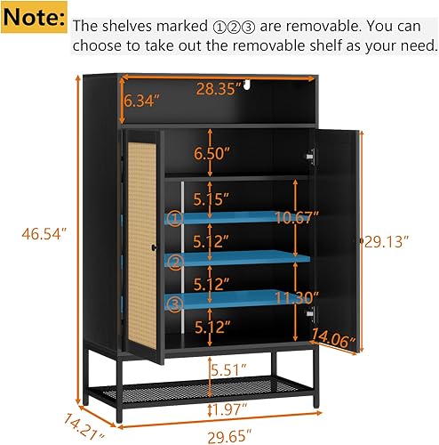 Miniatura 2 de Gyfimoie Organizador de zapatos de ratán con puertas, armario de almacenamiento de zapatos con estantes ajustables para entrada, estante de zapatos