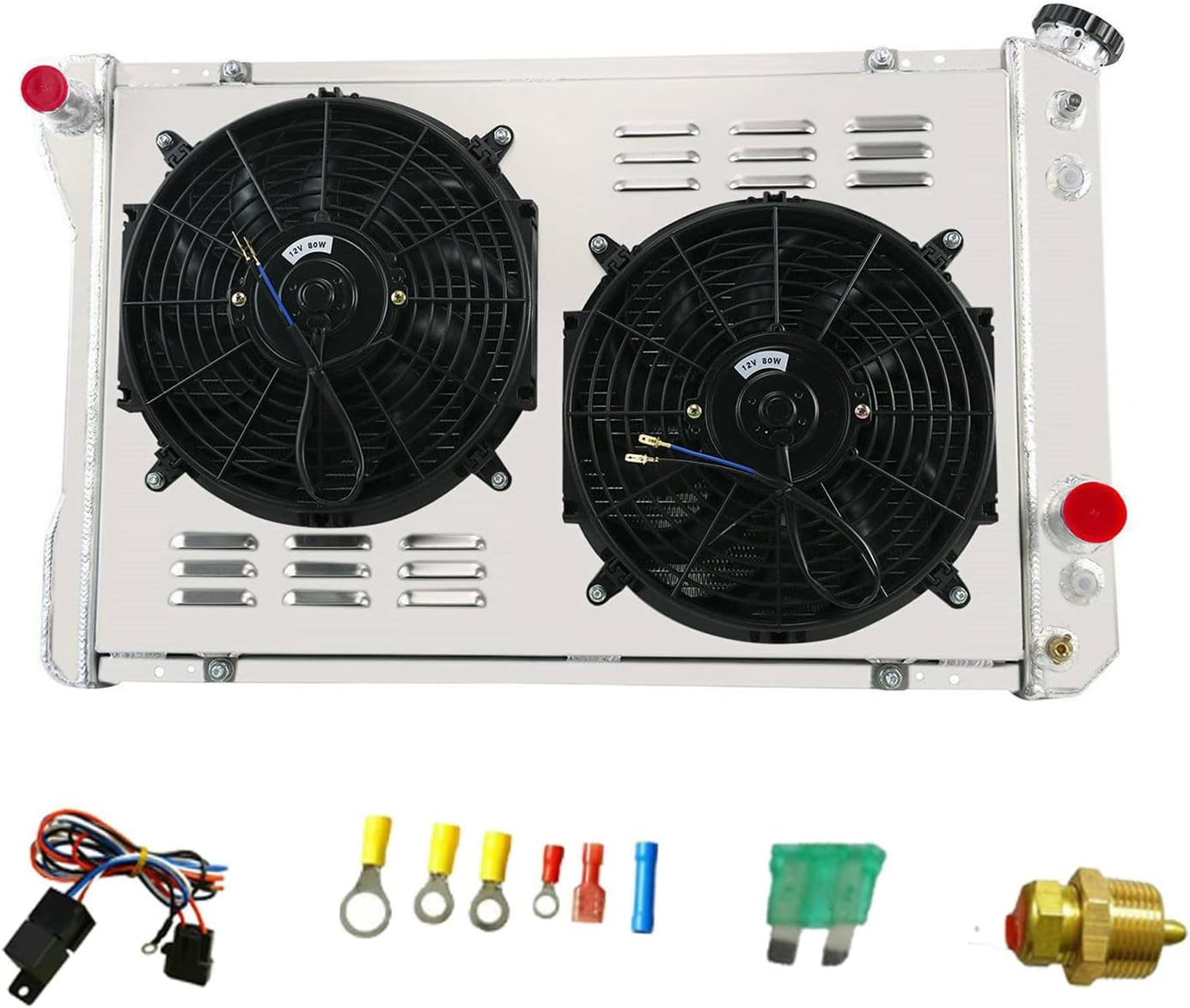 3 Row Aluminum Radiator for Chevy Camaro Pontiac Firebird 1982-1992 5.0L 5.7L V8 GAS (Radiator + Shroud + 2x12" Fan + Relay kit)