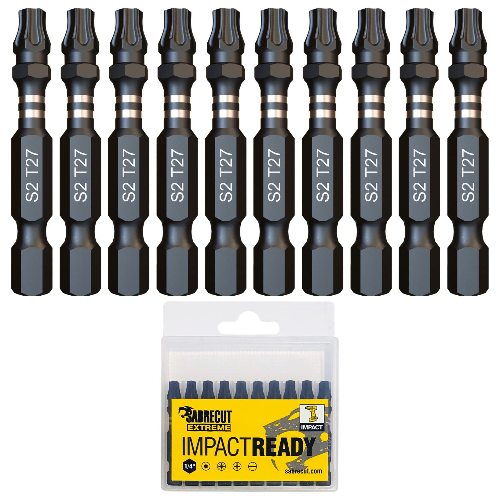 Sabrecut 10 X Sctx2750_10 50Mm Tx27 T27 Impact Screwdriver Driver Bits Set Single Ended Torx Heavy Duty Including Storage Box