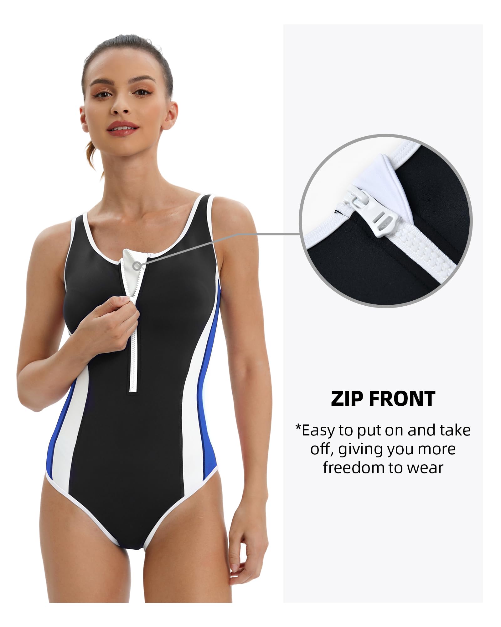 Veranobreeze Costume da Bagno da Donna Costume da Bagno di Un Pezzo Nero Atletico Costume da Bagno Modesto
