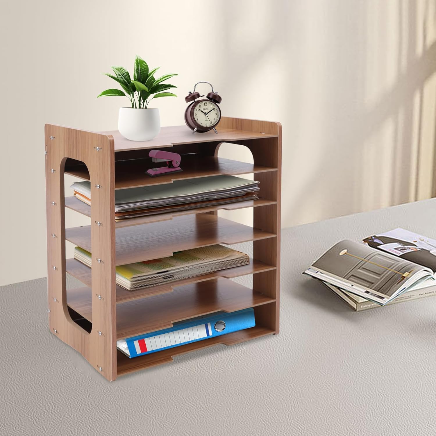 7-Tier Wood Desk File Organizer, Letter Tray Organizer, Mail Organizer Countertop, Paper File Organizer for Home Office and Classroom, 14.17 x 9.84 x 15.16 Inch, for