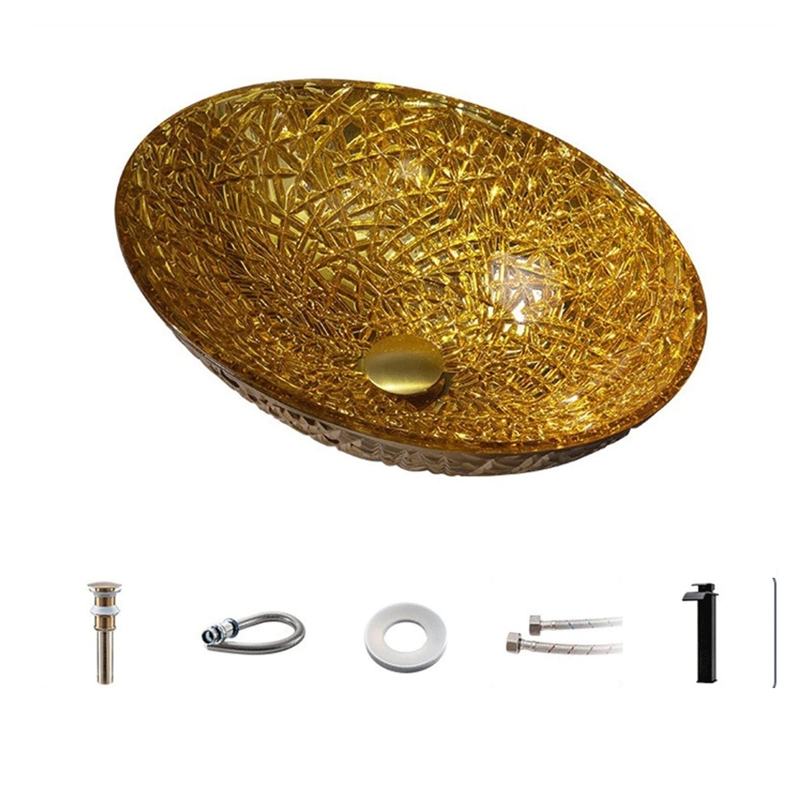 Bathroom Sink Countertop Bathroom Vessel Sinks Galvanized Tempered Glass Wash Basin Home Oval Golden Sink Counter Basin
