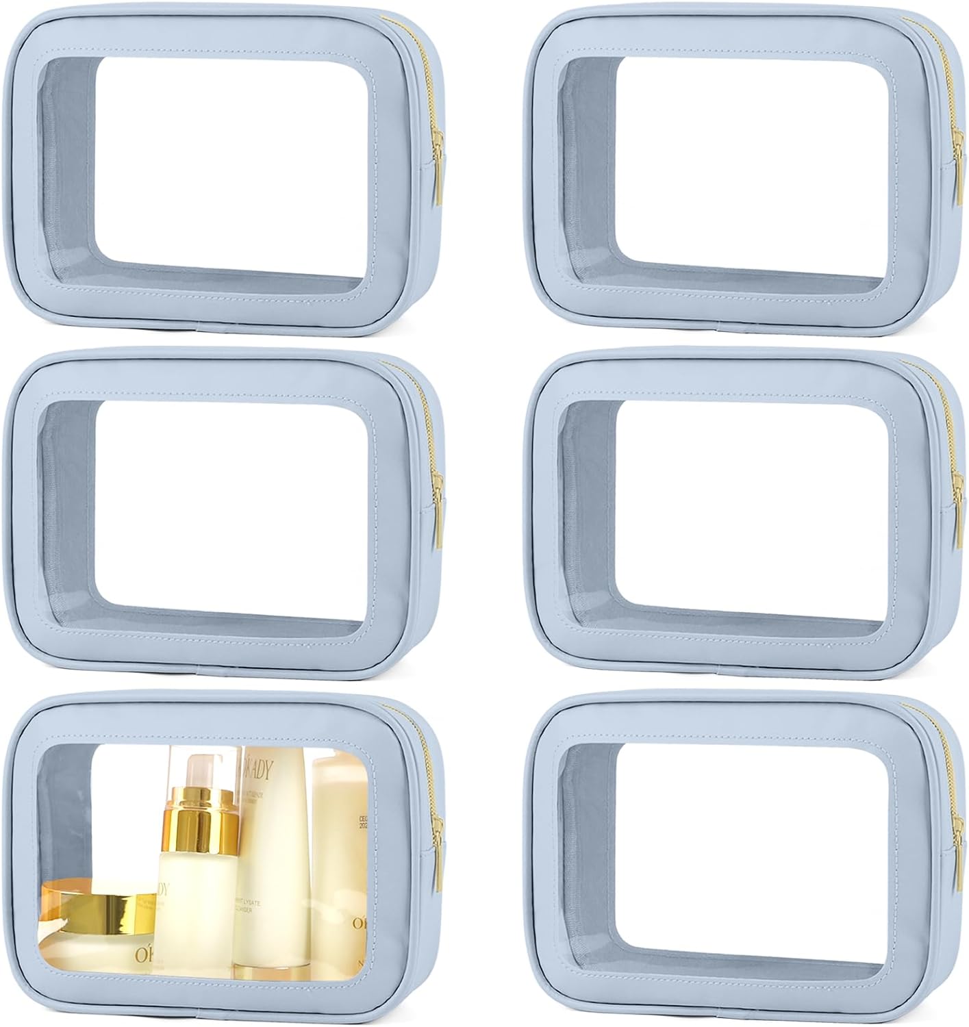 6PCS Clear Toiletry Bag,TSA Approved Travel Pouch with Zipper for Cosmetics and Toiletries，Diaper Bag Organizer Pouch Set, Purse Organizer and Clear Car Bag for Women and Kids