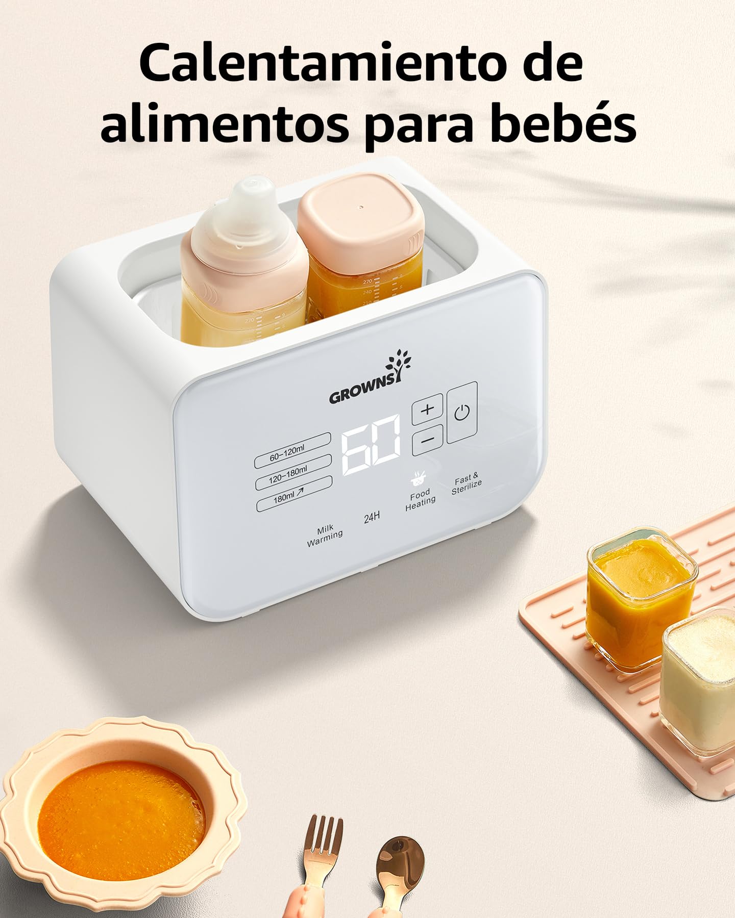 Grownsy Calienta Biberones | Esterilizador Biberones | Calentador Rápido de Alimentos para Bebés 9-en-1 y Descongelador Calentador Pantalla LCD Control Preciso de Temperatura para Leche Materna