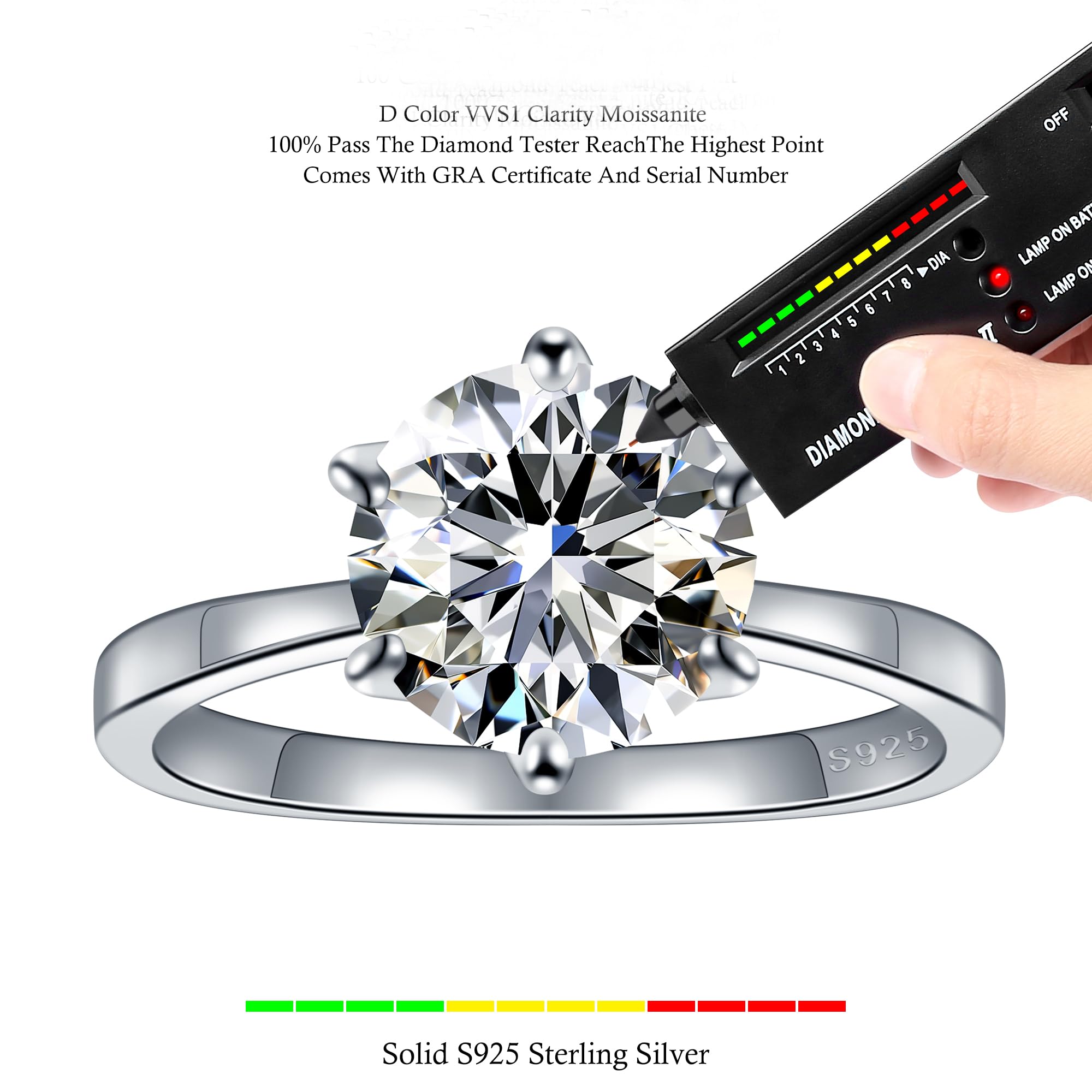 Kitcanis Anello di Fidanzamento da Donna, Anello Con Diamante di Moissanite da 2-3 Carati, Colore VVS1 D, Argento 925 Con Confezione Regalo, Certificato GRA, Anello di Fidanzamento per Donne