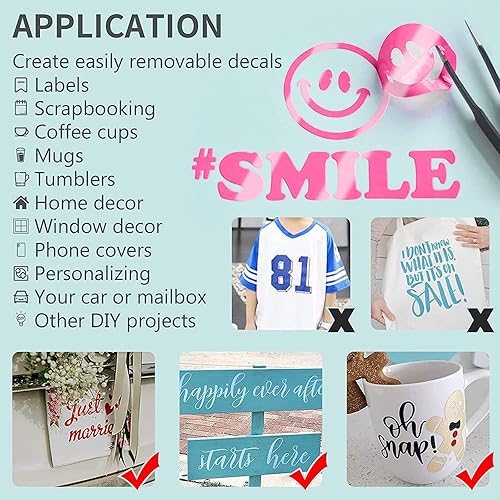 Miniatura 6 de Lya Vinyl Vinilo permanente rosa neón  Rollo de vinilo adhesivo rosa neón de 12 pulgadas x 8 pies para cortadores de camafeo, letreros, álbumes de