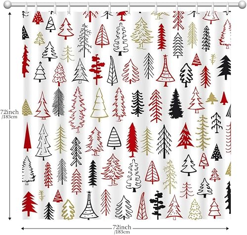 Miniatura 10 de Lofaris Cortina de ducha de árbol blanco y negro con diseño de pino de Navidad, Año Nuevo, decoración de baño, cortina de ducha de tela duradera