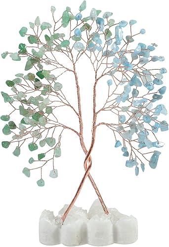 Miniatura 7 de rockcloud Árbol de dinero de cristal con base de racimo de cristal de roca de doble corazón, árbol bonsái de la suerte hecho a mano para decoración