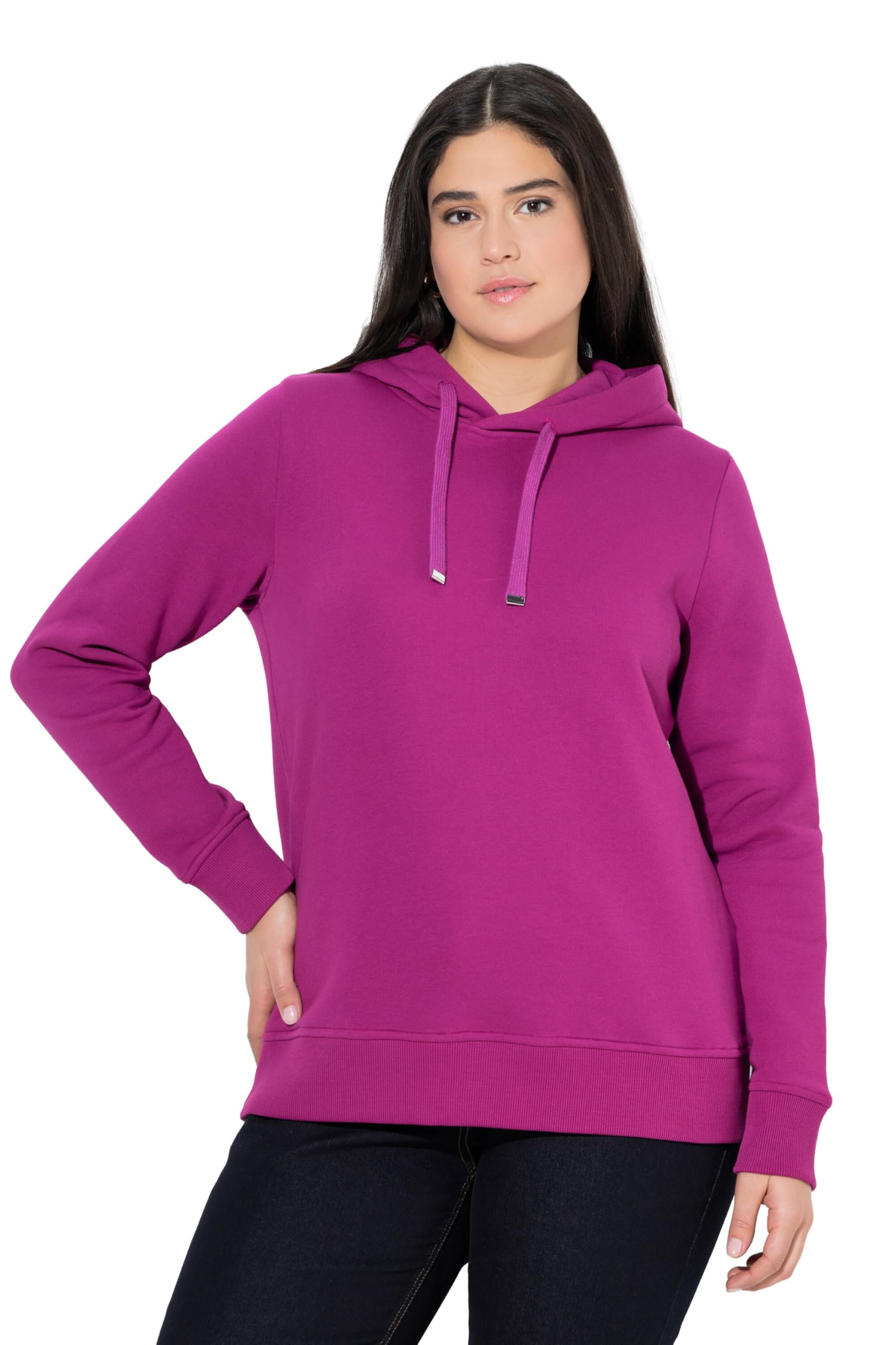 Ulla Popken Damen große Größen Übergrößen Plus Size Super Softer Hoodie, Rippbündchen, Kapuze, Langarm 844801