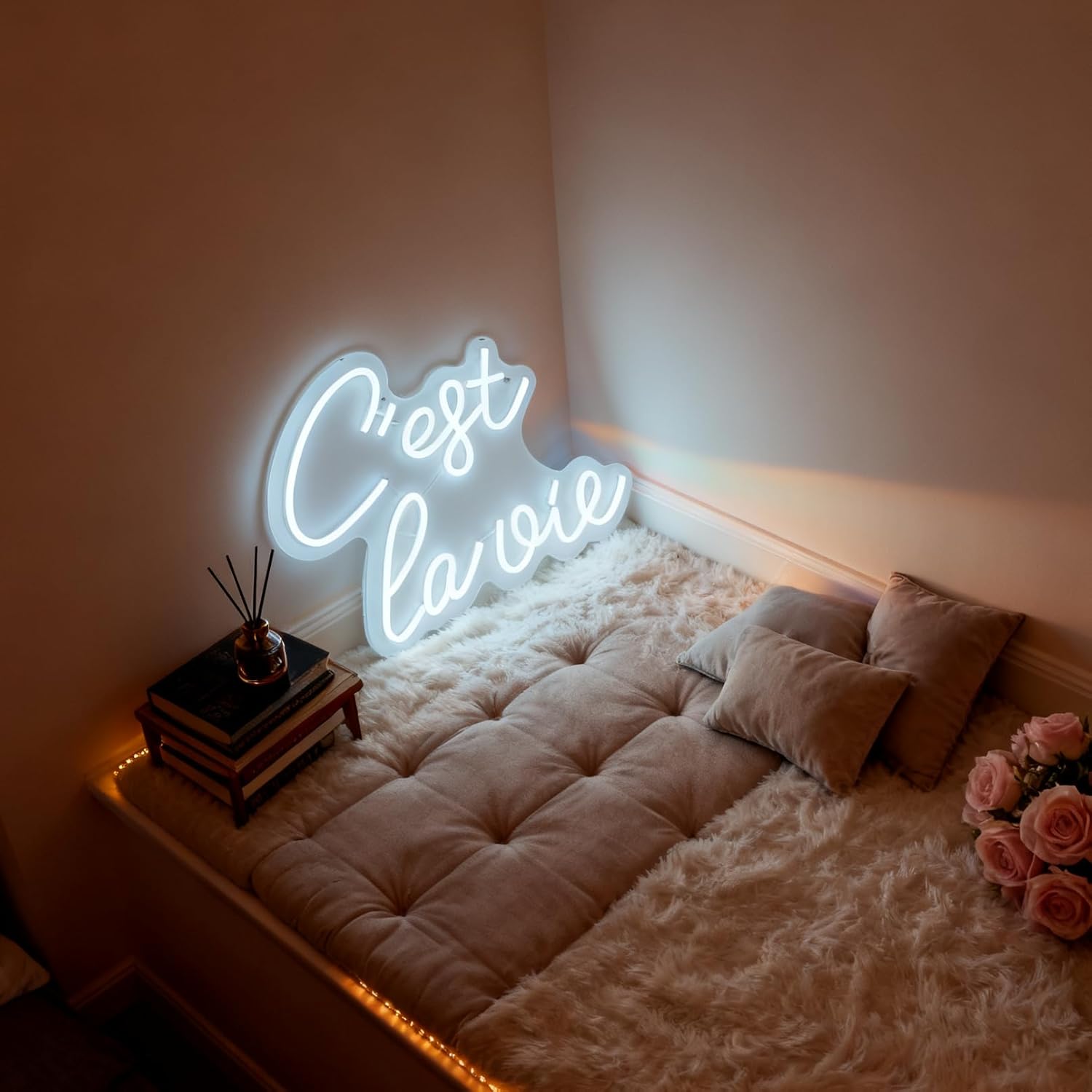 C'est la vie LED Neon Sign - White That's Life Neon Light, USB Powered Wall Table Decor for Bedroom Living Room Party Dorm, 12.99x 14.37 in