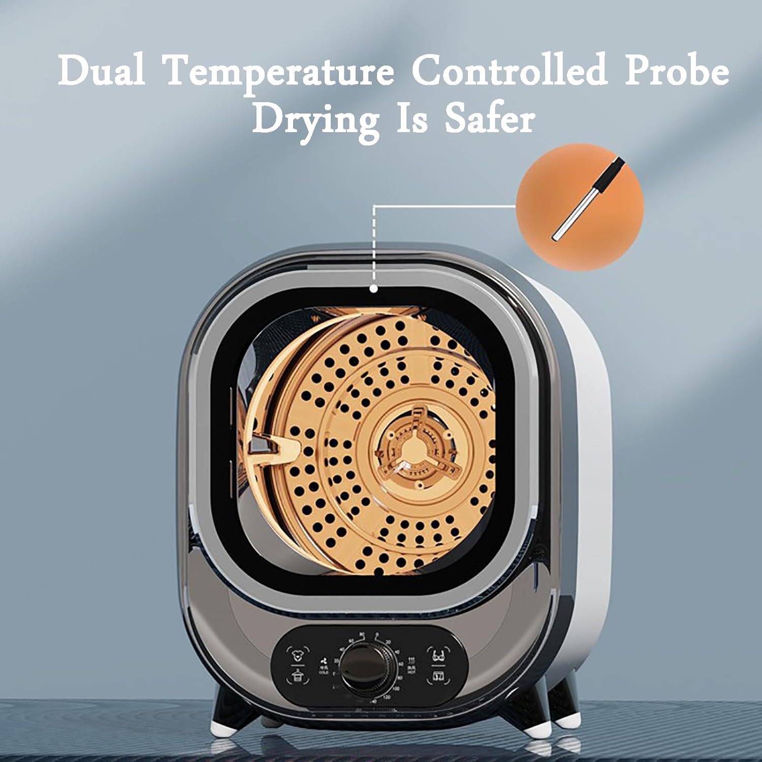 Portable Freestanding Table Top Dryer,Small Tumble Dryer,with Stainless Steel Tub,Dual Temperature Controlled Probe,Inner Barrel Volume: 0.8Kg for Apartment,Home,Dorm