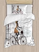 Vista 8 de Ambesonne Juego de funda de edredón color menta, líneas onduladas horizontales a rayas blancas abstractas de tonos suaves, exhibición de arte