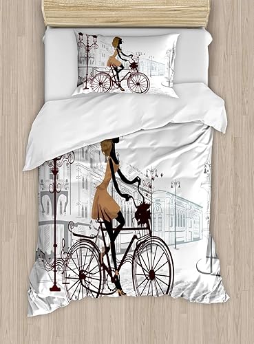 Miniatura 8 de Ambesonne Juego de funda de edredón color menta, líneas onduladas horizontales a rayas blancas abstractas de tonos suaves, exhibición de arte