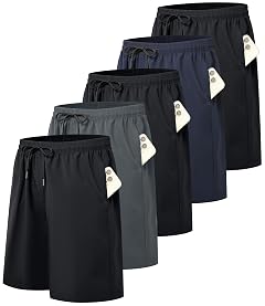 5 Pack Mens Athletic Gym Workout Shorts with Pockets Quick Dry Basketball Running Lightweight Shorts