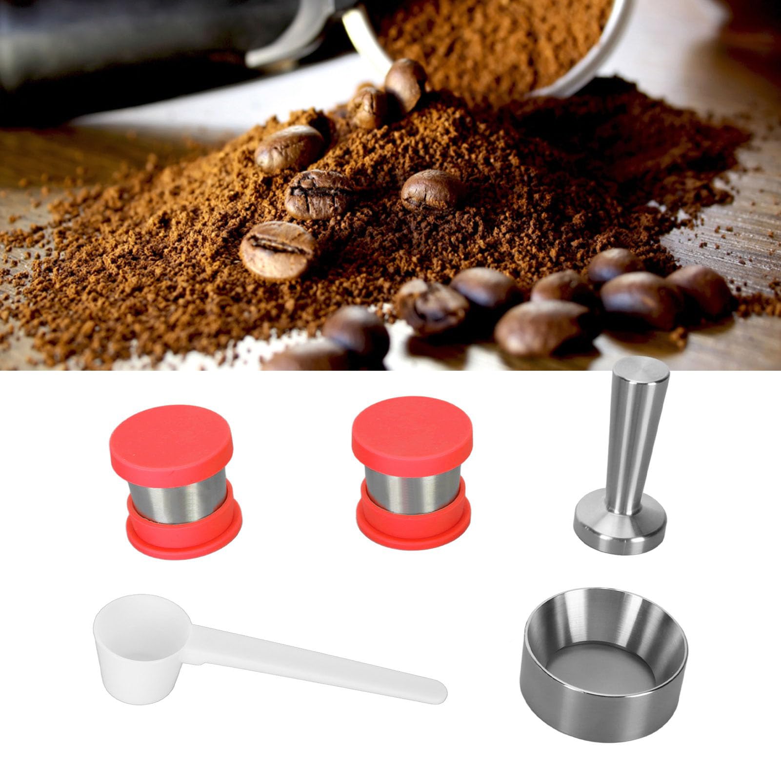 Cocoarm Cápsula de café Recargable Cápsula de café Reutilizable de Acero Inoxidable con Cubierta de Silicona Liviana Fácil de Limpiar para Uso en la Biblioteca Escolar de la Oficina en Casa (rojo)