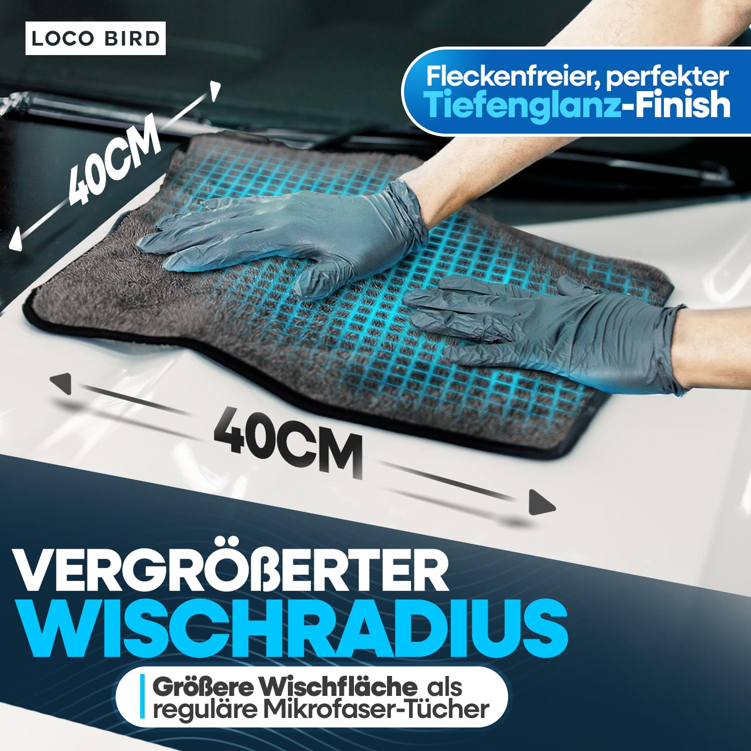 LOCO BIRD Ściereczki z mikrofibry do samochodu 600 GSM – zestaw 3 bardzo chłonnych ściereczek z mikrofibry – puszysta miękka ściereczka do osuszania samochodu – ściereczka z mikrofibry do pielęgnacji