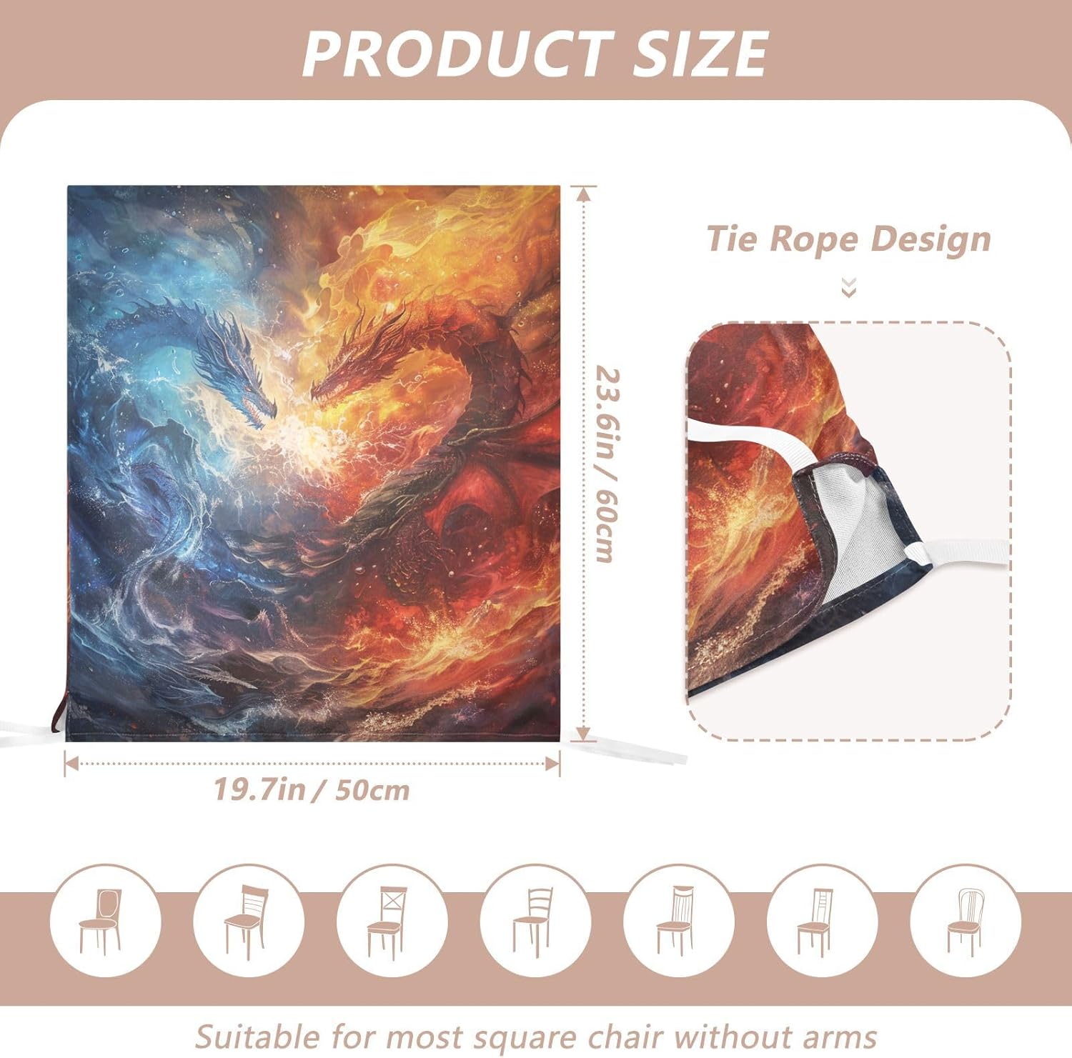 ALAZA Dragon in The Fire and Water Chair Back Cover Set of 6, Washable Reusable Removable Chair Slipcovers Decorative Chair Cover for Home Kitchen Wedding Party