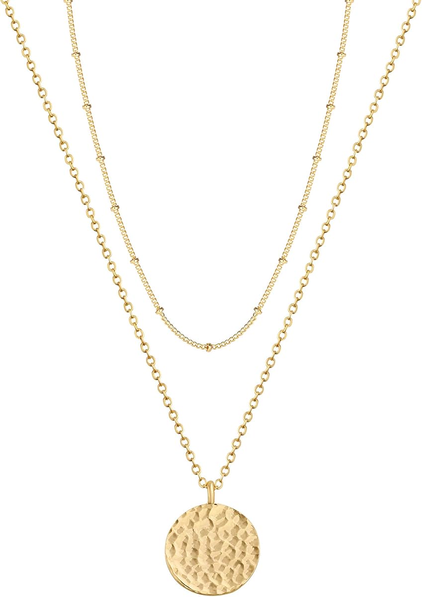 Collar con colgante Gargantilla de oro Moneda en capas Círculo de karma abierto Nueva luna creciente chapada en oro de 14 quilates Collares delicados simples para mujeres Regalo de joyería