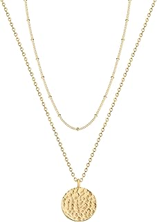 Fettero Pendant Necklace Gold Choker Layered Coin Open Karma Circle Full New Crescent Moon 14K Gold Plated Dainty Simple M...
