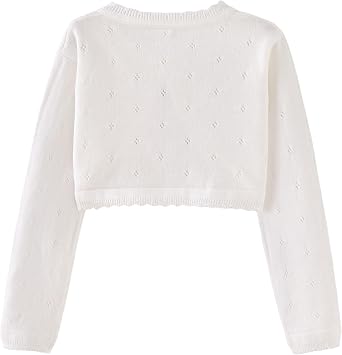 NewL Girls Kids Crochet Knitted Long Sleeve Button Knit Bolero Shrug