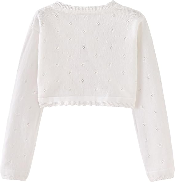 NewL Girls Kids Crochet Knitted Long Sleeve Button Knit Bolero Shrug