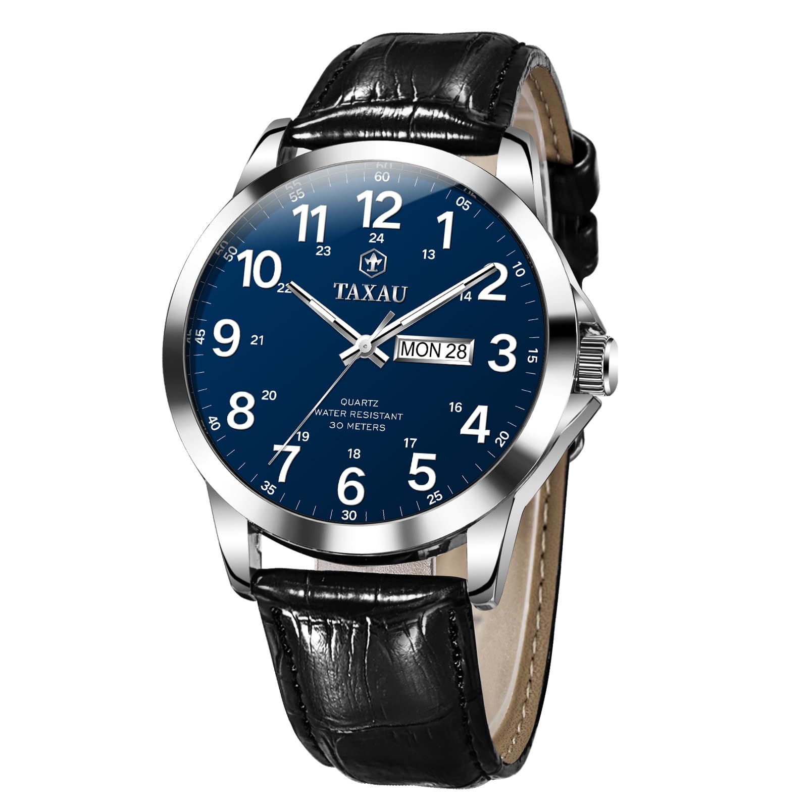 Taxau Herren Armbanduhren wasserdichte Chronograph Uhr Herren Lederband Leuchtende Zifferblatt mit Datum Geschenk für Vater, Freund
