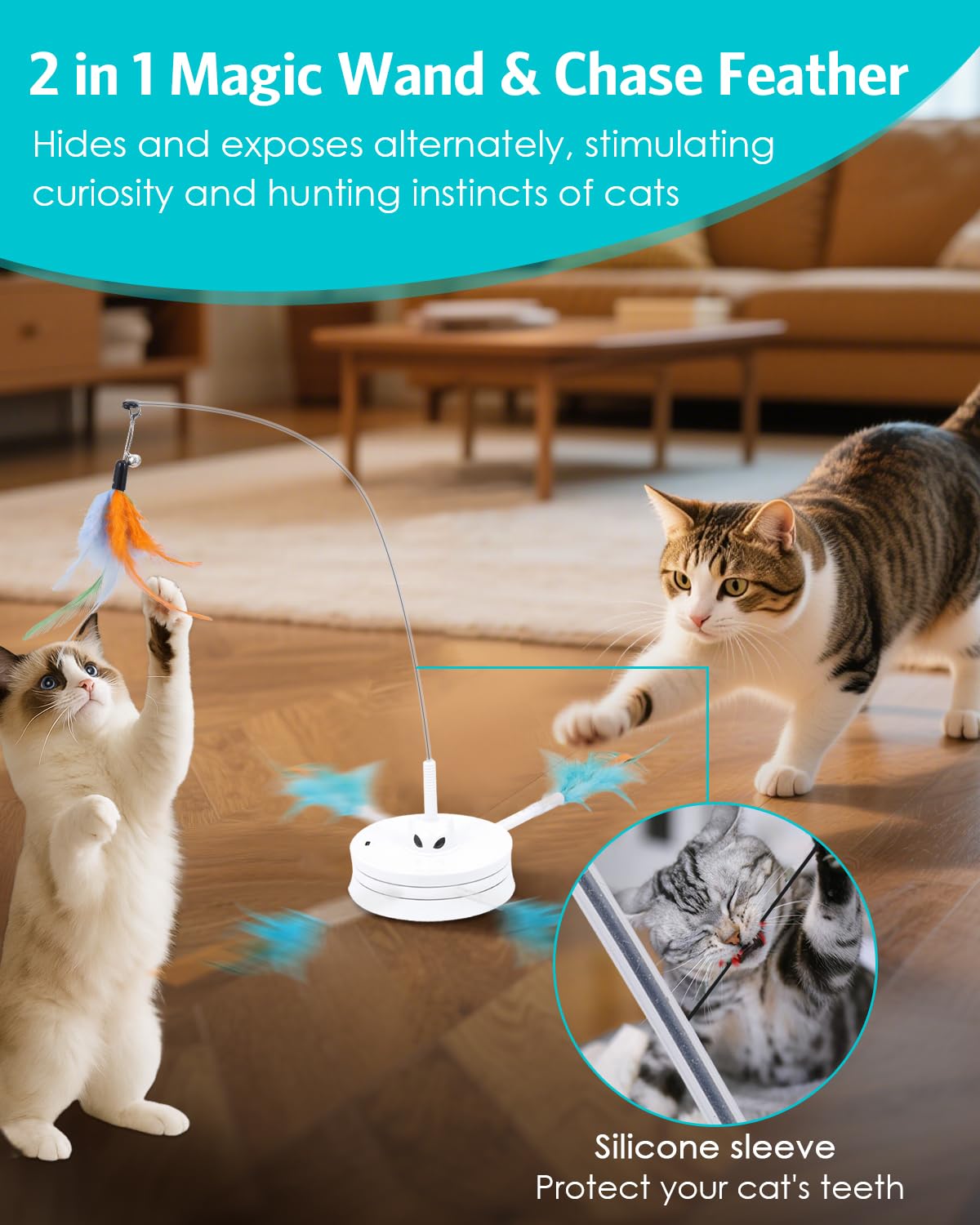 Juguete interactivo para gatos, juguetes recargables para gatos de interior, juguete automático de persecución de gatos, escondite, 2 modos, base de succión autosuficiente, juguetes de plumas