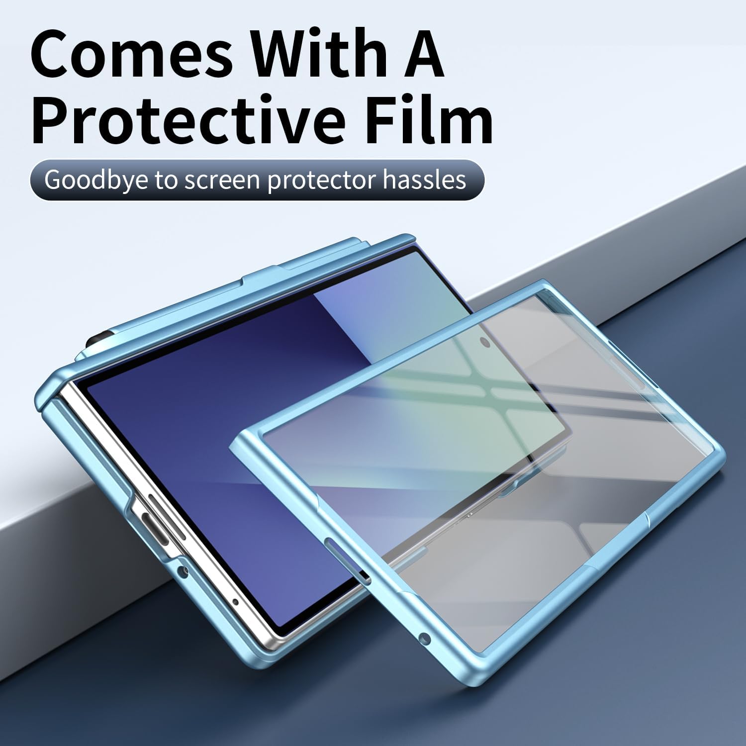 for Samsung Galaxy Z Fold 7 Case with S Pen Holder & Stylus & Kickstand, Built in Glass Screen Protector Hinge Protection Cover Full Coverage Shockproof Slim Case for Z Fold 7 Light Blue