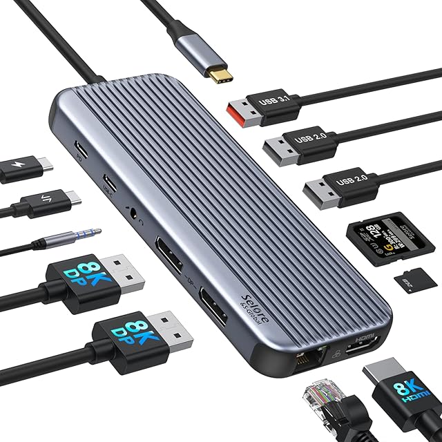 USB C Docking Station Single 8K Triple 4K Monitor Laptop Docking Station Dual Monitor 10Gbps 12-in-1 USB C Hub to Dual DisplayPort, HDMI, Ethernet, PD 100W, USB 3.1 , SD/TF, Audio for Dell HP MacBook