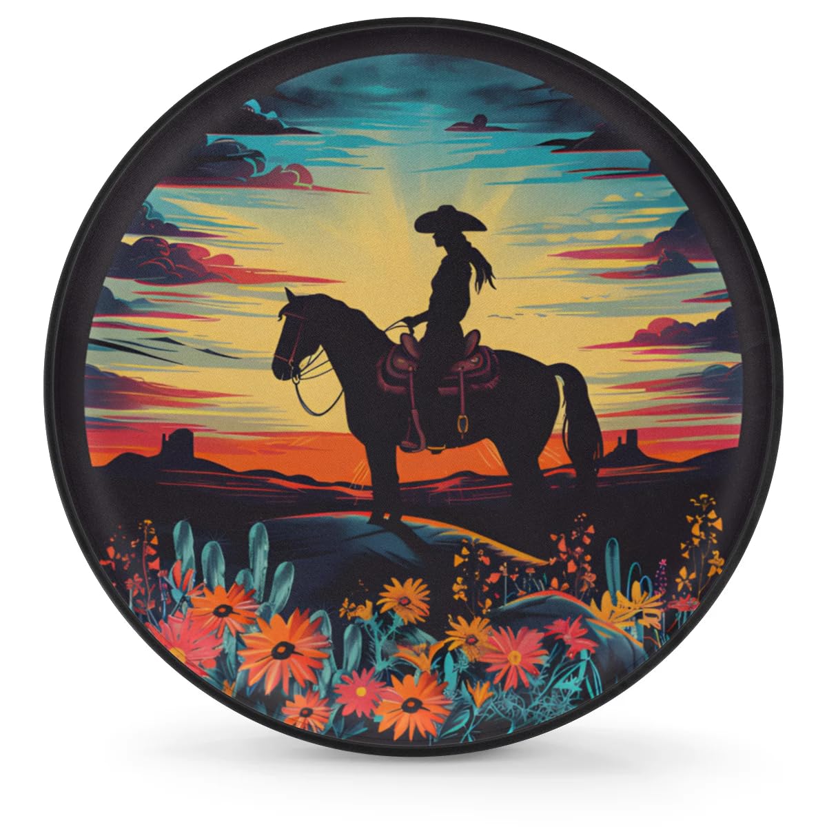 Spare Tire Cover Cowgirl Riding Horse Wheel Covers Protectors Waterproof Dust-Proof Universal Fit Trailer, RV, SUV and Many Vehicle 17 Inch