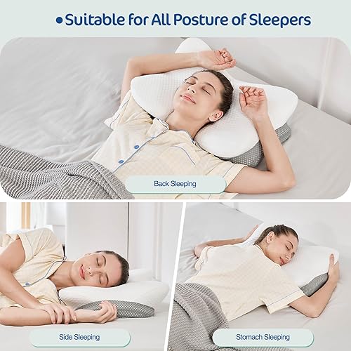 Miniatura 7 de Almohada cervical ergonómica para aliviar el dolor de cuello y hombros, almohada de contorno de espuma viscoelástica con doble altura, funda de