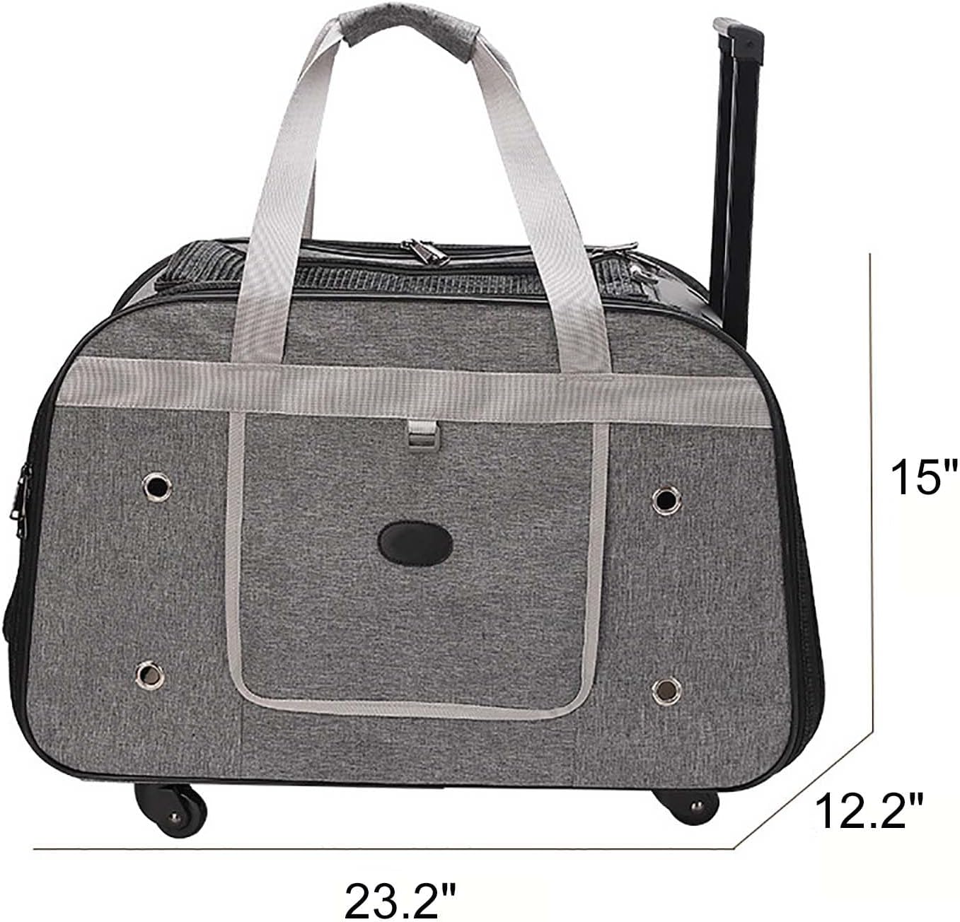 Pet Carrier with Removable Wheels for Small Cats & Dogs,Portable Folding Pet Travel Soft-Sided Carrier with Retractable Handle,Mesh Ventilation Window,Storage Pocket,for Outdoor Walking (Grey)