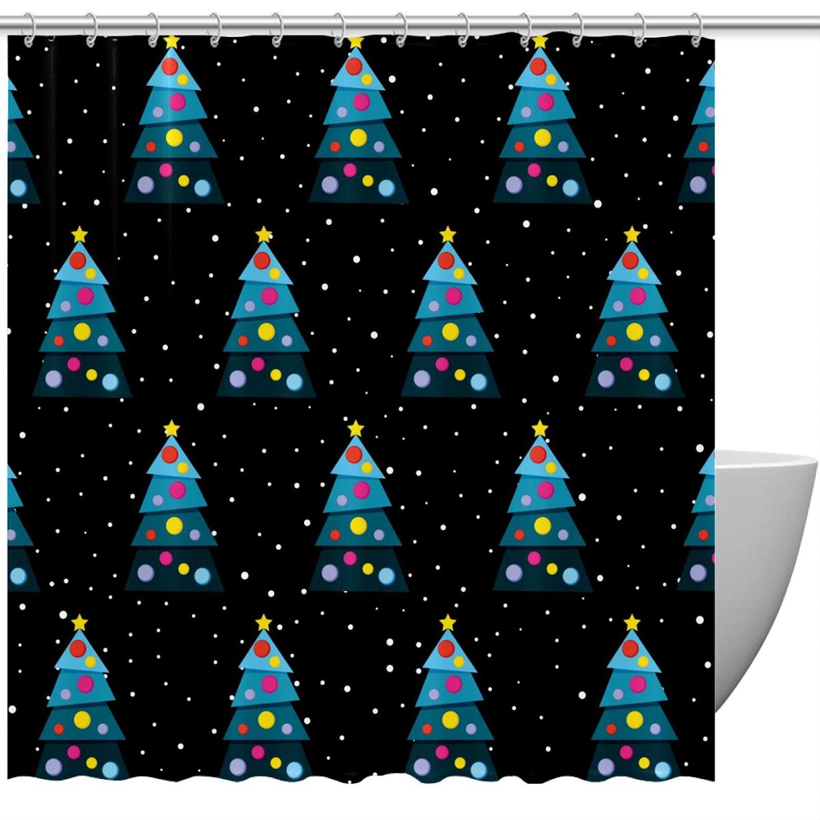 Rideau de douche noir arbre de Noël 183cm - rideau de salle de bain avec crochets pour enfants