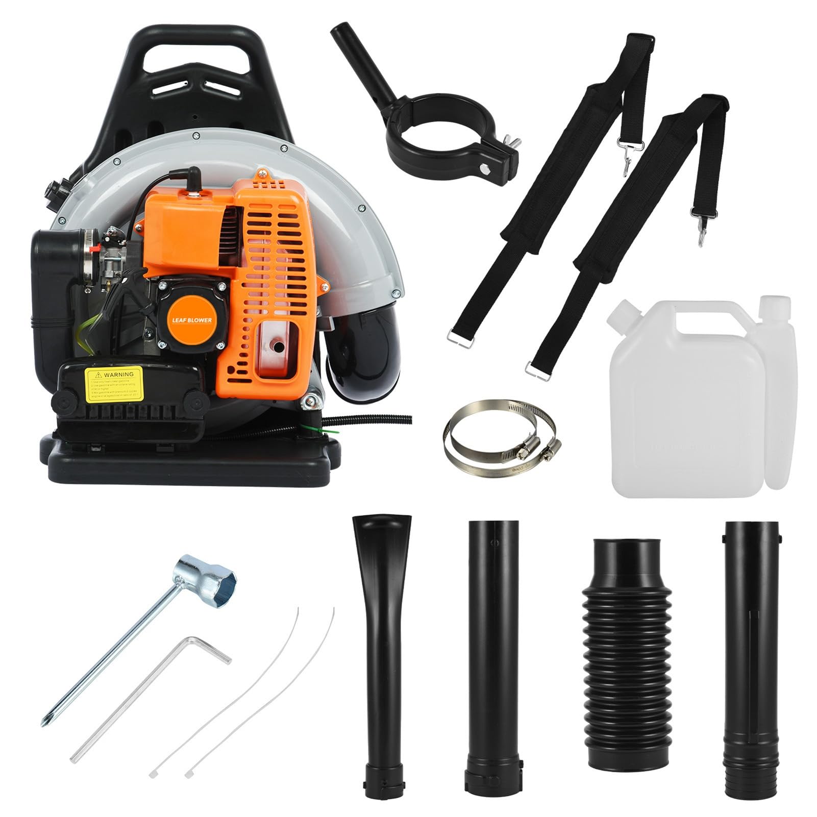 Soplador de hojas a gas de 665 CFM, soplador de alto volumen para exteriores con motor de 2.3 kW y 63 CC, conducto de aire ajustable y correas acolchadas, soplador de gasolina para limpieza