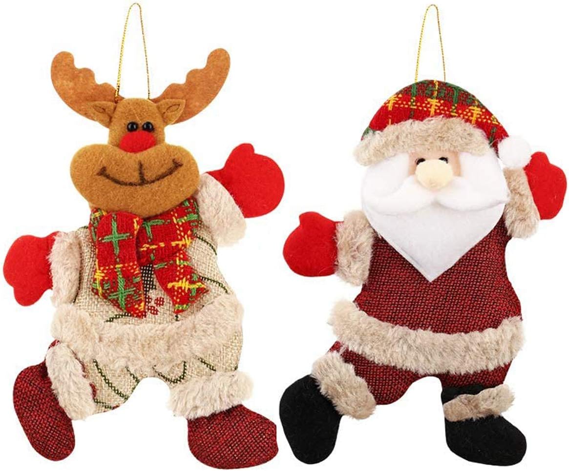 Huders Christmas Plush Ornaments Christmas Tree Ornaments, Xmas Hanging Decoration Santa Clause Snowman Reindeer Doll for Christmas Tree Pendant Toy Doll Hang Decorations (2 Pack)