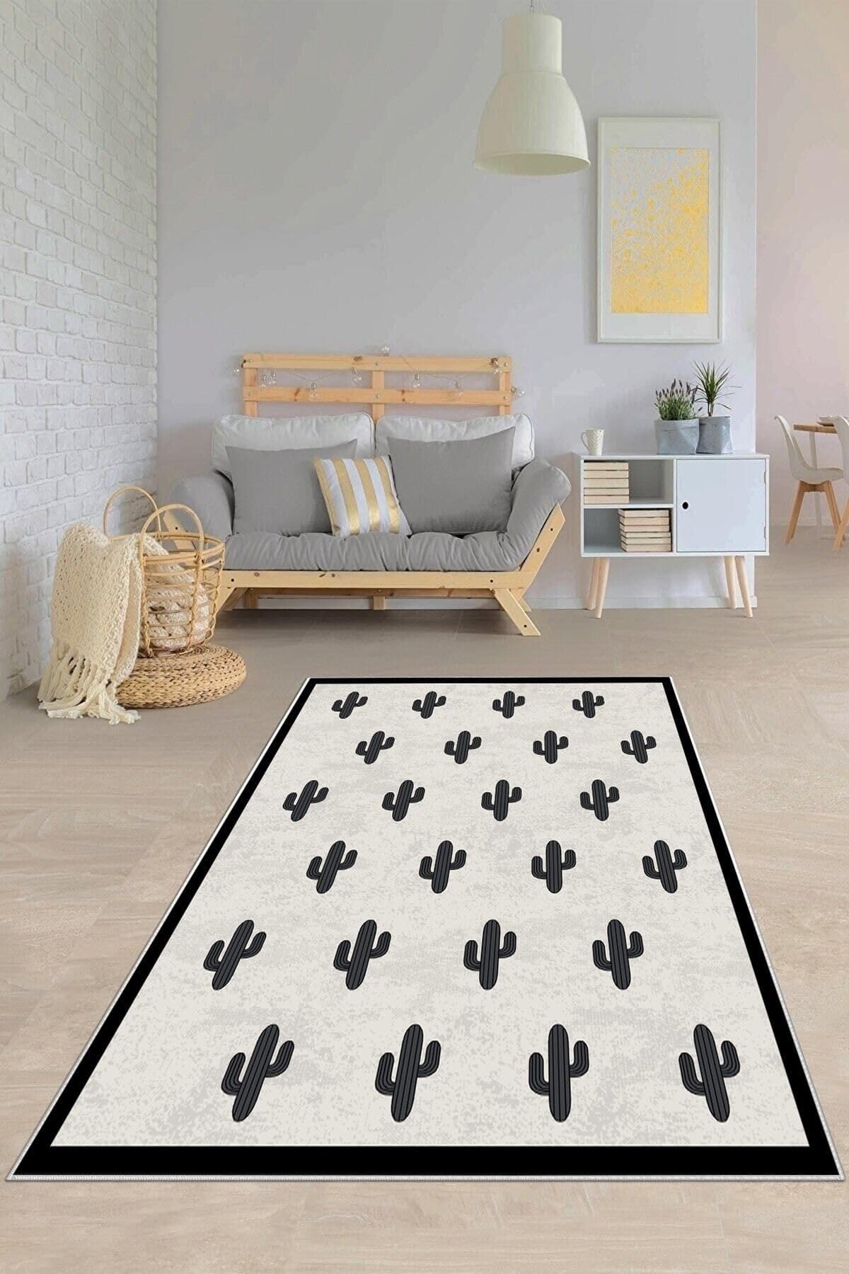 Pelangi Bej Kaktüs Desenli Yıkanabilir Kaymaz Taban Leke Tutmaz Modern Salon Halısı Ve Yolluk, Açık Gri-Antrasit 80 x 600, 13582188060005