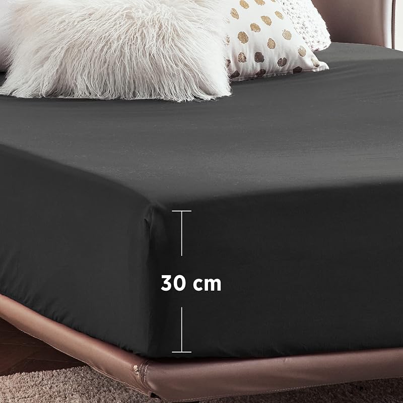Bedsure Gumis Lepedő 160x200 cm Fekete Mikroszálas Magas Matrachoz