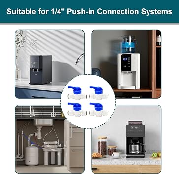 4 Pack RO 1/4 Shut Off Valve, Reverse Osmosis Valve Inline Isolation for RO Water Filter System Quick Connect Ball Compatible with Fridge Freezer Coffee Machine Ice Maker Aquarium Beverage Dispenser