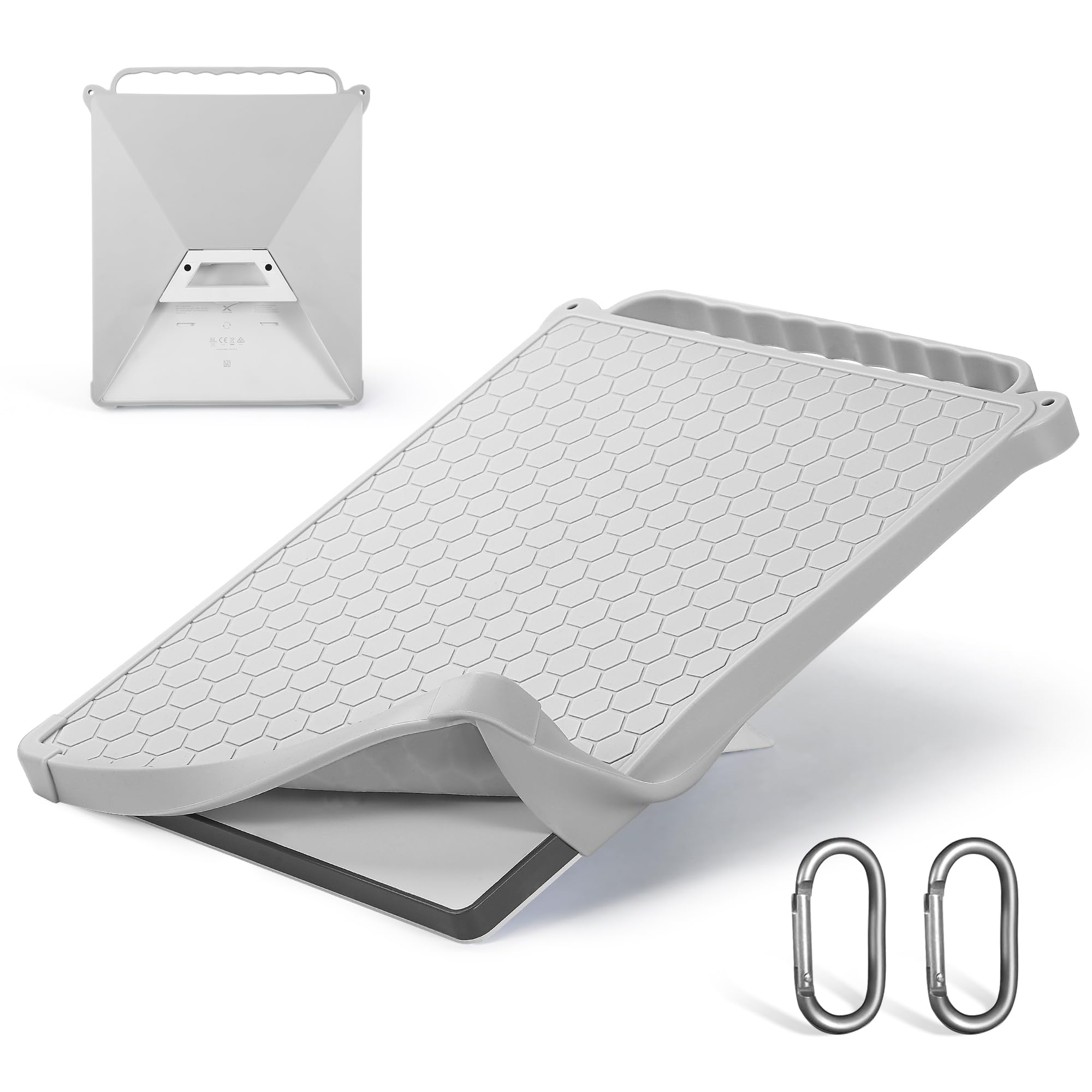 Silicone Case Cover Protective Sleeve Compatible with Starlink Mini Dish, with Carry Handle and Metal Hook Travel Accessories (Gray)