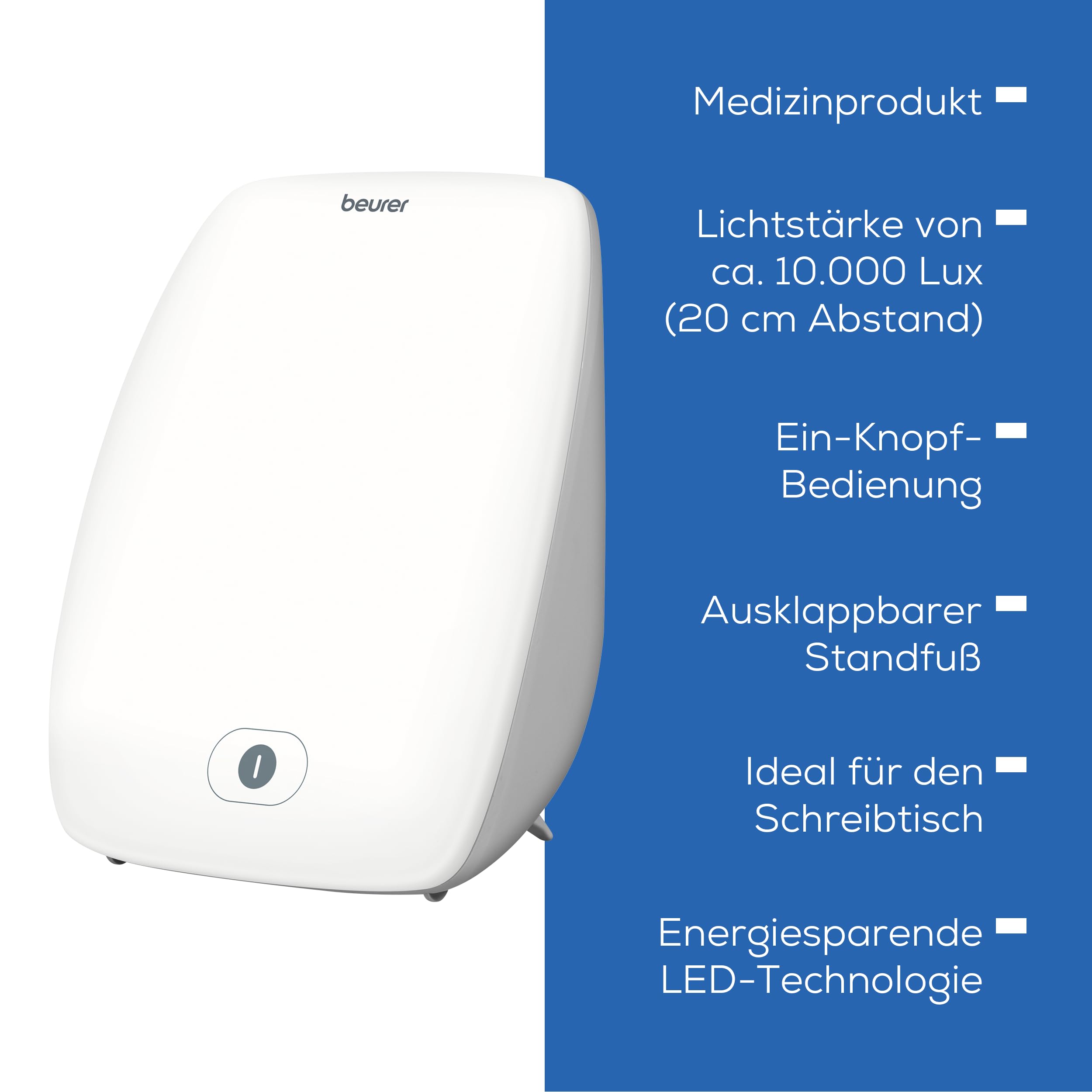 Beurer TL 41 Touch Tageslichtlampe mit Touch Button, gesteigertes Wohlbefinden durch Simulation von Tageslicht, ideal für den Schreibtisch, Weiß