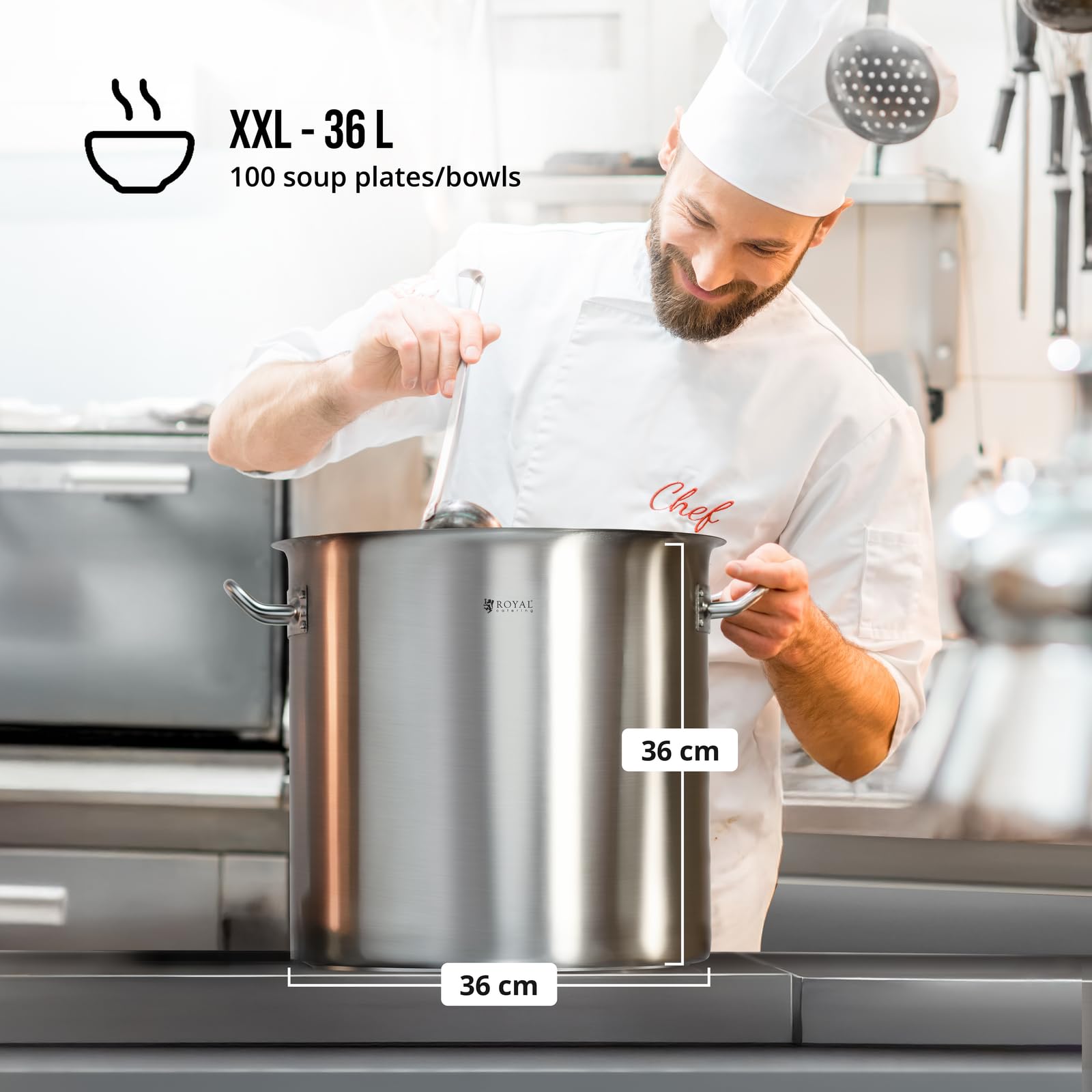 Royal Catering Garnek do gotowania indukcyjnego, 36 l, Ø 36 cm, z pokrywką, ze stali nierdzewnej, garnek indukcyjny, garnek ze stali nierdzewnej