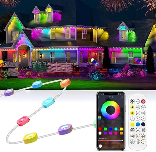 Miniatura 11 de Gaoxun Luces permanentes para exteriores de 200 pies, luces LED inteligentes de Navidad RGBW con 72 LED, control por aplicación/control remoto,