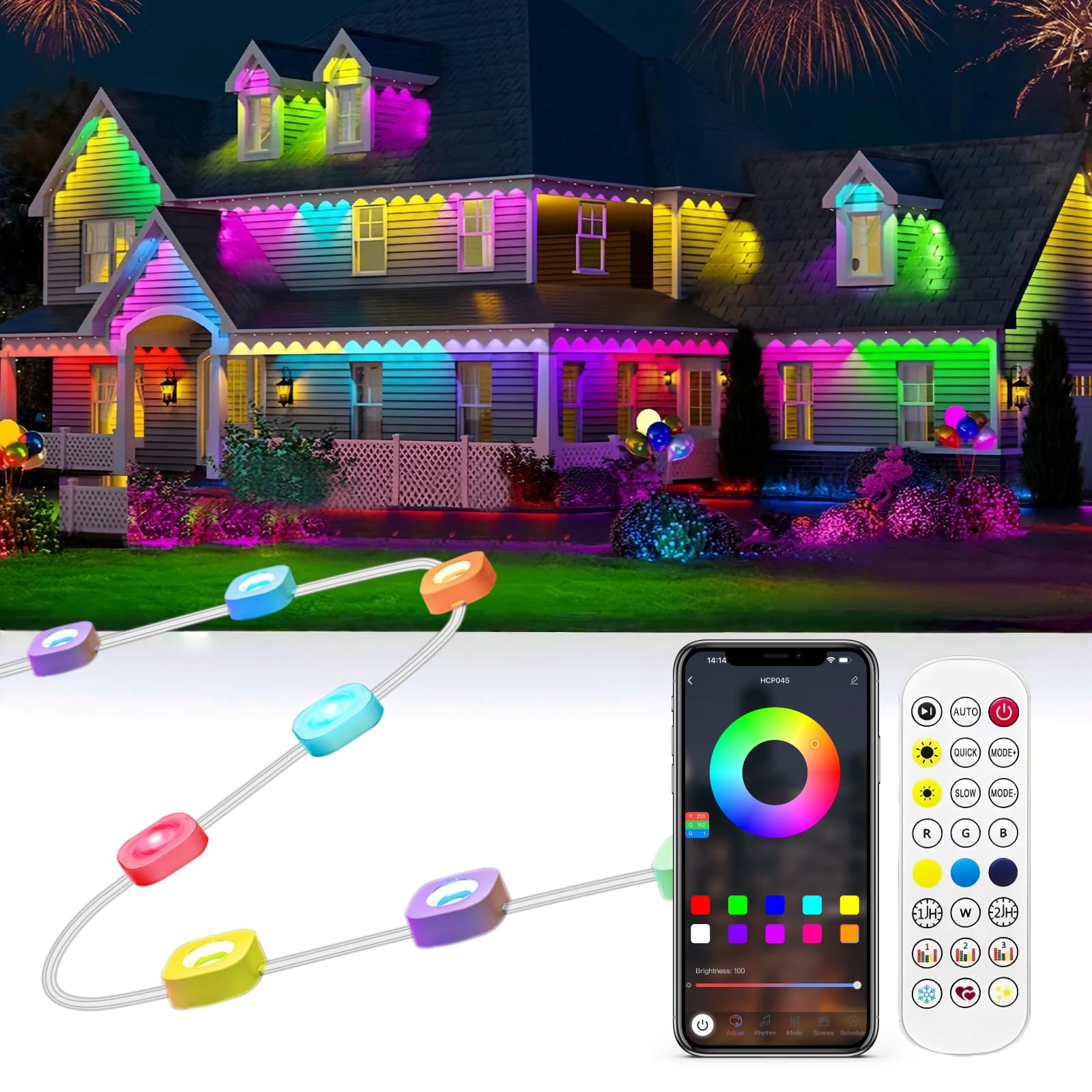 Photo 1 of Gaoxun 100ft Permanent Outdoor Lights, RGBW Smart Eaves Lights