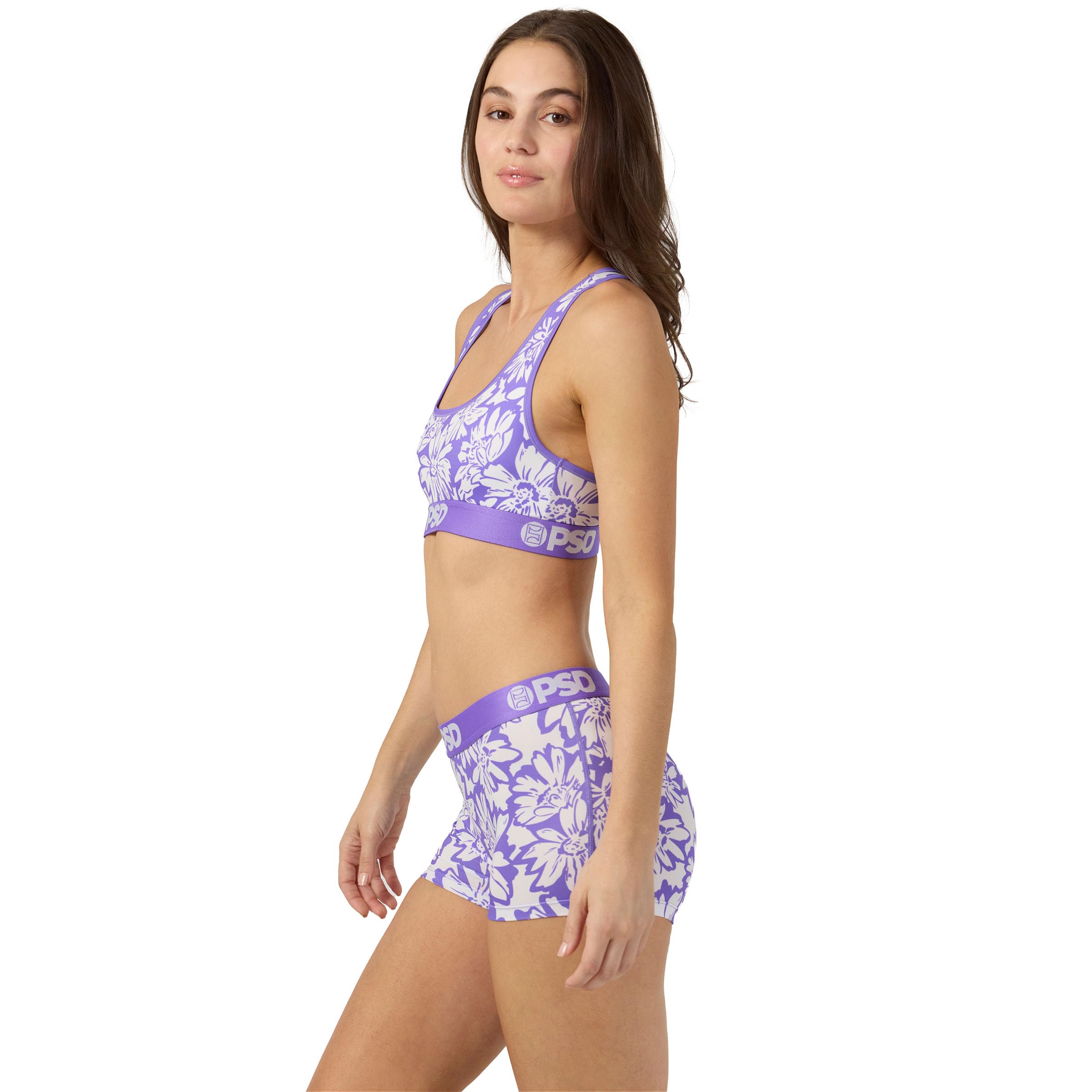 PSD Women's Hooters Unfrm Blk Boy Shorts, Black, S: Large Floral Purple