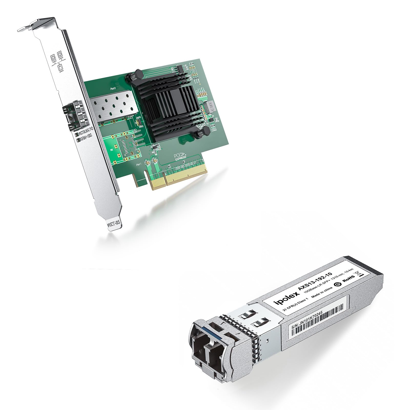 1 Pack ipolex X520-DA1, 10GbE Network Card and 1 Pack 10GBase-LR Fiber Module