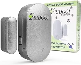 FRIDGGI - Freezer Door Alarm with 60 Second Delay, 2, 3, and 4 Minute Reminders, Refrigerator and Fridge Door Alarm or Chime, Low/Loud 80 to 110 dB (Grey)