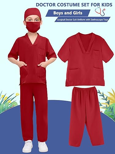 Miniatura 11 de Conjunto de disfraz de médico para niños, uniforme quirúrgico para niños y niñas, disfraz de Halloween, cosplay Azul oscuro