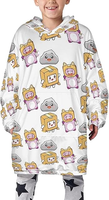 KNIPSY LankyBox Merch Kids Blanket Hoodie, Fleece Oversized Hooded Blanket Soft Warm Dressing Gown for Boys Girls